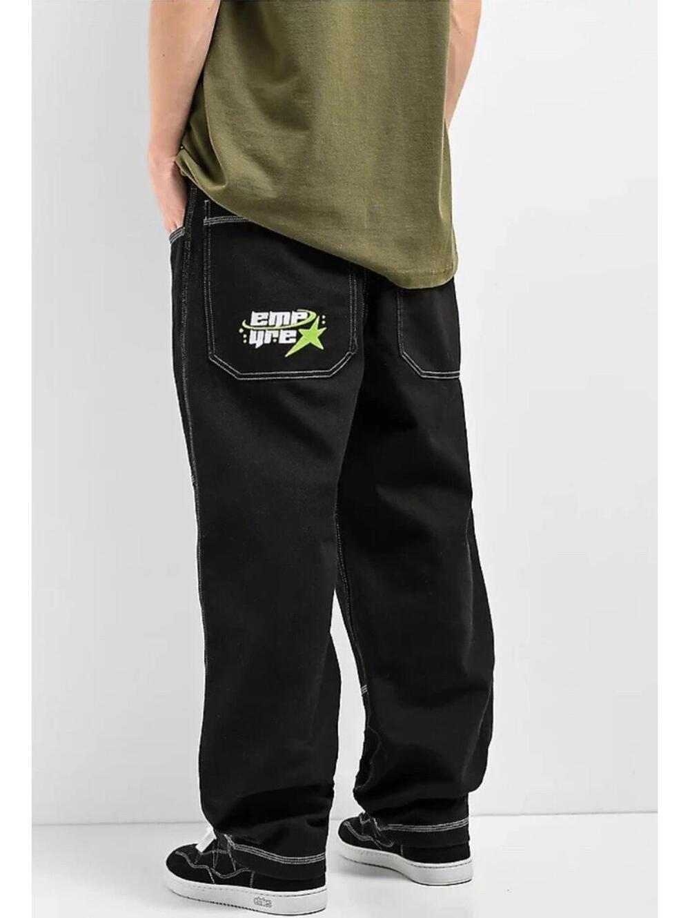 Empyre Y2K Lime Green Star Black Carpenter Skate Jeans Size 34